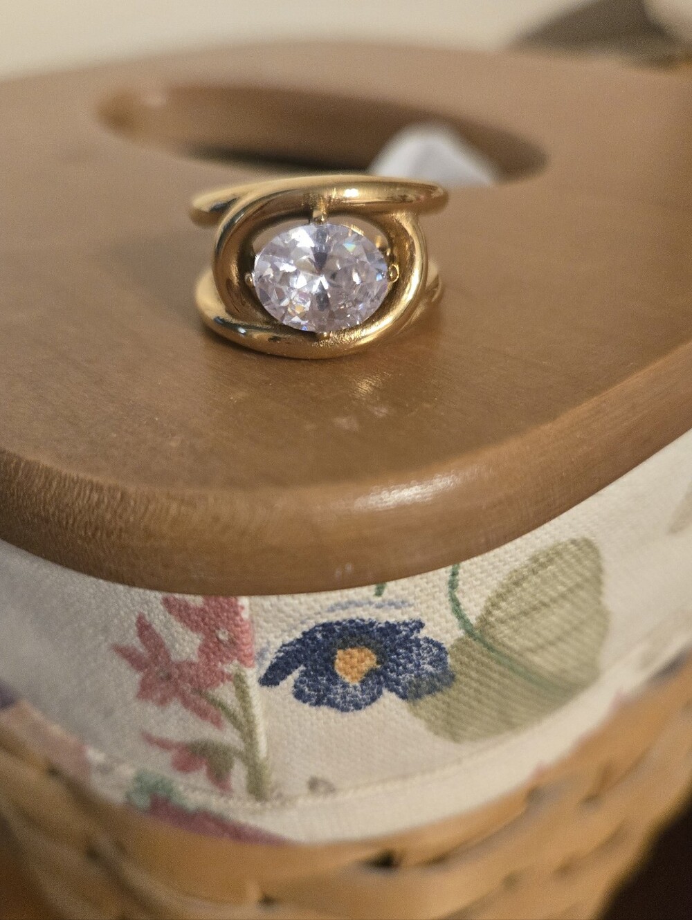 ChansuttPearls The Dylan Ring  Gold-Tone Women’s Ring with Clear Round Gemstone